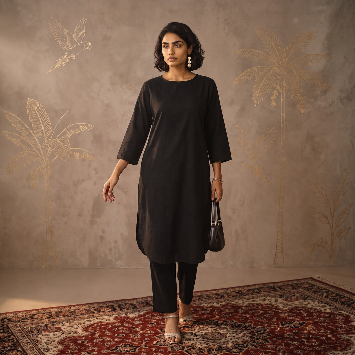 Aira Midnight Black Cotton Kurta Set