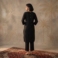 Aira Midnight Black Cotton Kurta Set