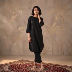 Aira Midnight Black Cotton Kurta Set