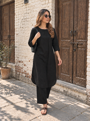 Aira Midnight Black Cotton Kurta Set
