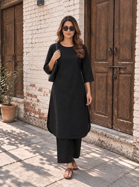 Aira Midnight Black Cotton Kurta Set