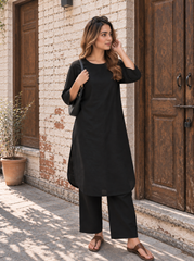 Aira Midnight Black Cotton Kurta Set