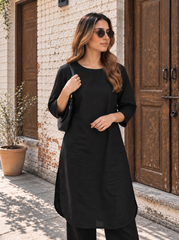 Aira Midnight Black Cotton Kurta Set