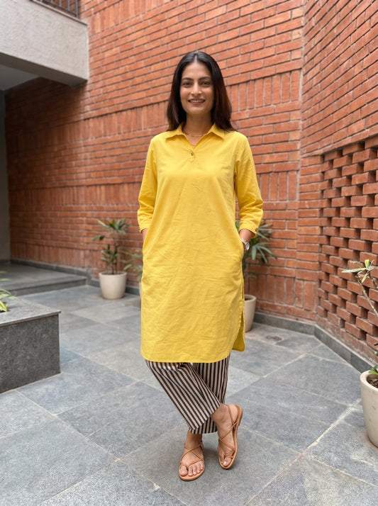 Aira Buttercup Cotton Poplin Co-ord Set with Striped Trousers