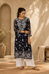 Aadya Chikankari Georgette Floral Printed Kurta