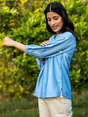 Sahiba Premium Chanderi Silk Bright Blue Chikankari Top
