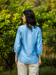 Sahiba Premium Chanderi Silk Bright Blue Chikankari Top