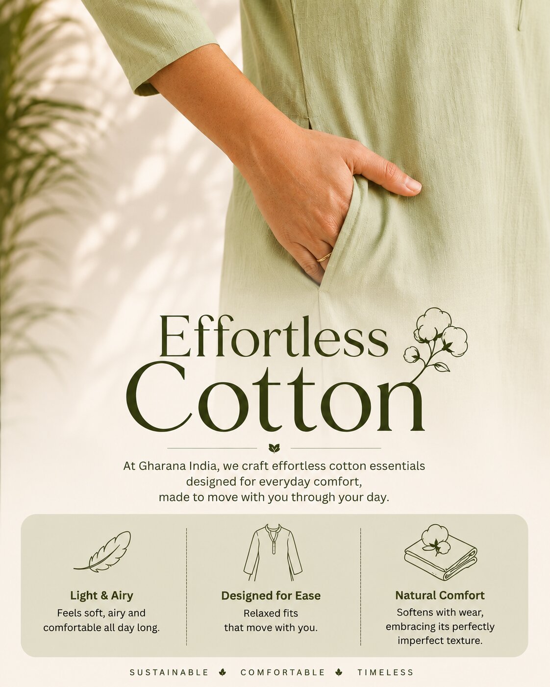 Features of Sage Green Cotton Coord Set for Women