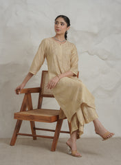 Ruhi Chanderi Chikankari Beige Kurta Set with Embroidered Palazzo Gharana