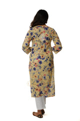 Eesha Chikankari Mulmul Printed Kurta - Off-white, Blue & Maroon Gharana