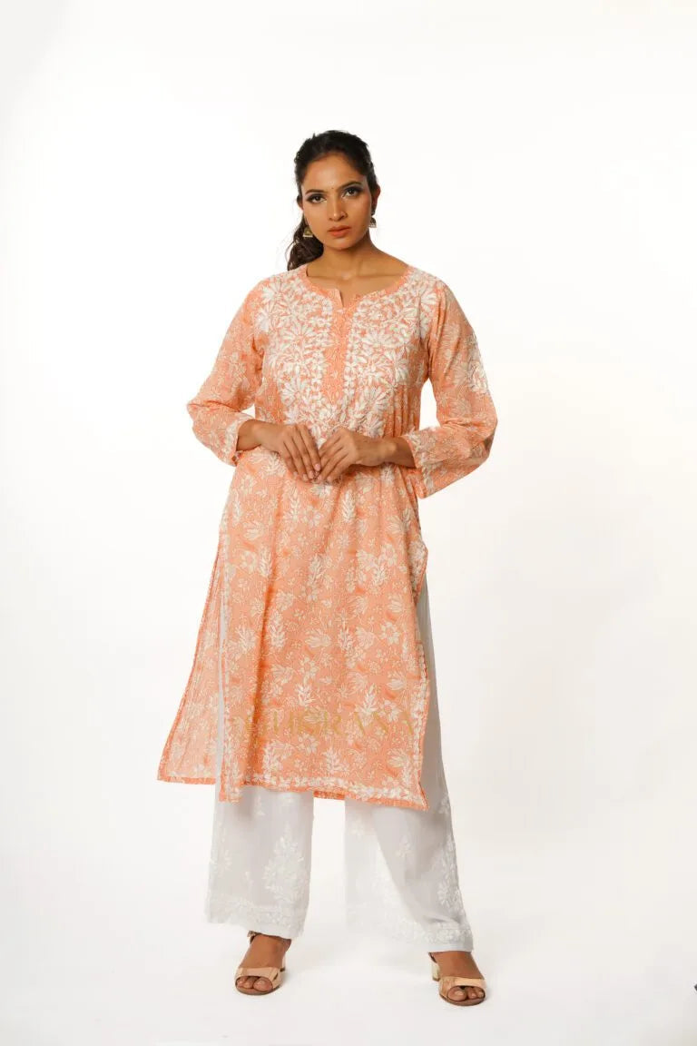 Eesha Chikankari Premium Mulmul Printed Kurta Gharana
