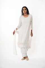 Kiara Georgette Chikankari Kurta in resham jaal and pastel Katdana Gharana