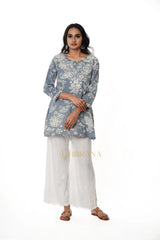 Eesha Chikankari Mulmul Printed Short Kurta Gharana