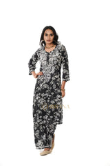 Mulmul Chikankari Printed Co ord Kurta Set – Black Gharana