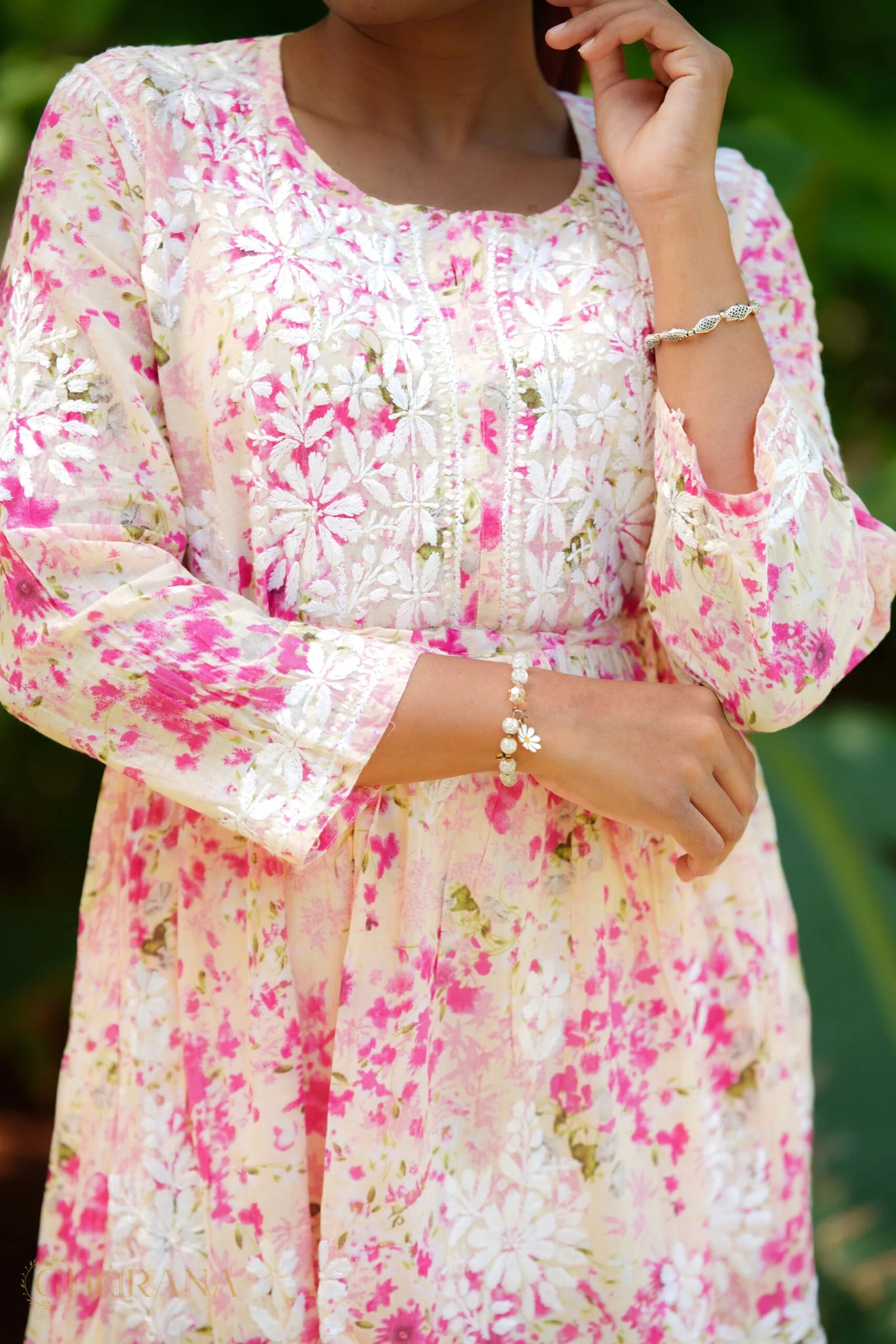 MulMul cotton printed fine embroidery chikankari Top Gharana