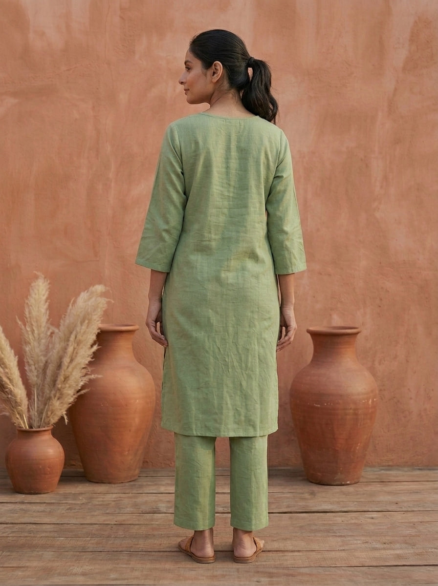 Back of Olive Mist Cotton Coord Set for Women