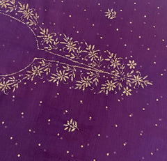 Premium Mulchanderi 3 PC Unstitched Tunic, Dupatta & Bottom in Kamdani work- Purple Gharana