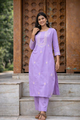 Heer Mul Cotton 2 PC Lilac chikankari Kurta set Gharana