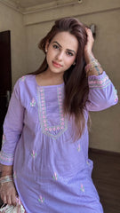 Heer Mul Cotton 2 PC Lilac chikankari Kurta set