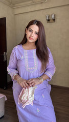 Heer Mul Cotton 2 PC Lilac chikankari Kurta set