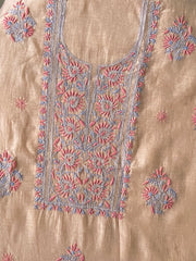 Premium Mul Chanderi 2 piece Chikankari Unstitched 2 piece Kurta and Dupatta set – dark beige