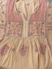 Premium Mulchanderi Chikankari Semi Stitched 2 piece Tunic and Dupatta set – Dark Beige