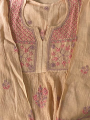 Premium Mulchanderi Chikankari Semi Stitched 2 piece Tunic and Dupatta set – Dark Beige