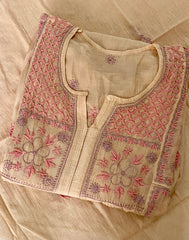 Premium Mulchanderi Chikankari Semi Stitched 2 piece Tunic and Dupatta set – Dark Beige