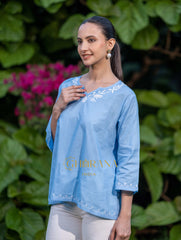 Sahiba Pure Cotton Blue Chikankari Short Top