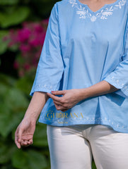 Sahiba Pure Cotton Blue Chikankari Short Top