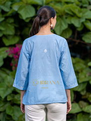 Sahiba Pure Cotton Blue Chikankari Short Top