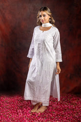 Ishq Chanderi Silk fine Chikankari Kurta_White Gharana