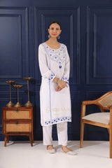 Heer Modal Cotton White Chikankari Kurta in 2 shades of blue Gharana