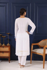 Heer Modal Cotton White Chikankari Kurta in 2 shades of blue Gharana