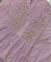 Premium Mulchanderi 3 PC Semi stitched Tunic, Dupatta & Bottom in Kamdani work- light lavender