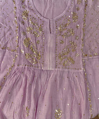 Premium Mulchanderi 3 PC Semi stitched Tunic, Dupatta & Bottom in Kamdani work- light lavender