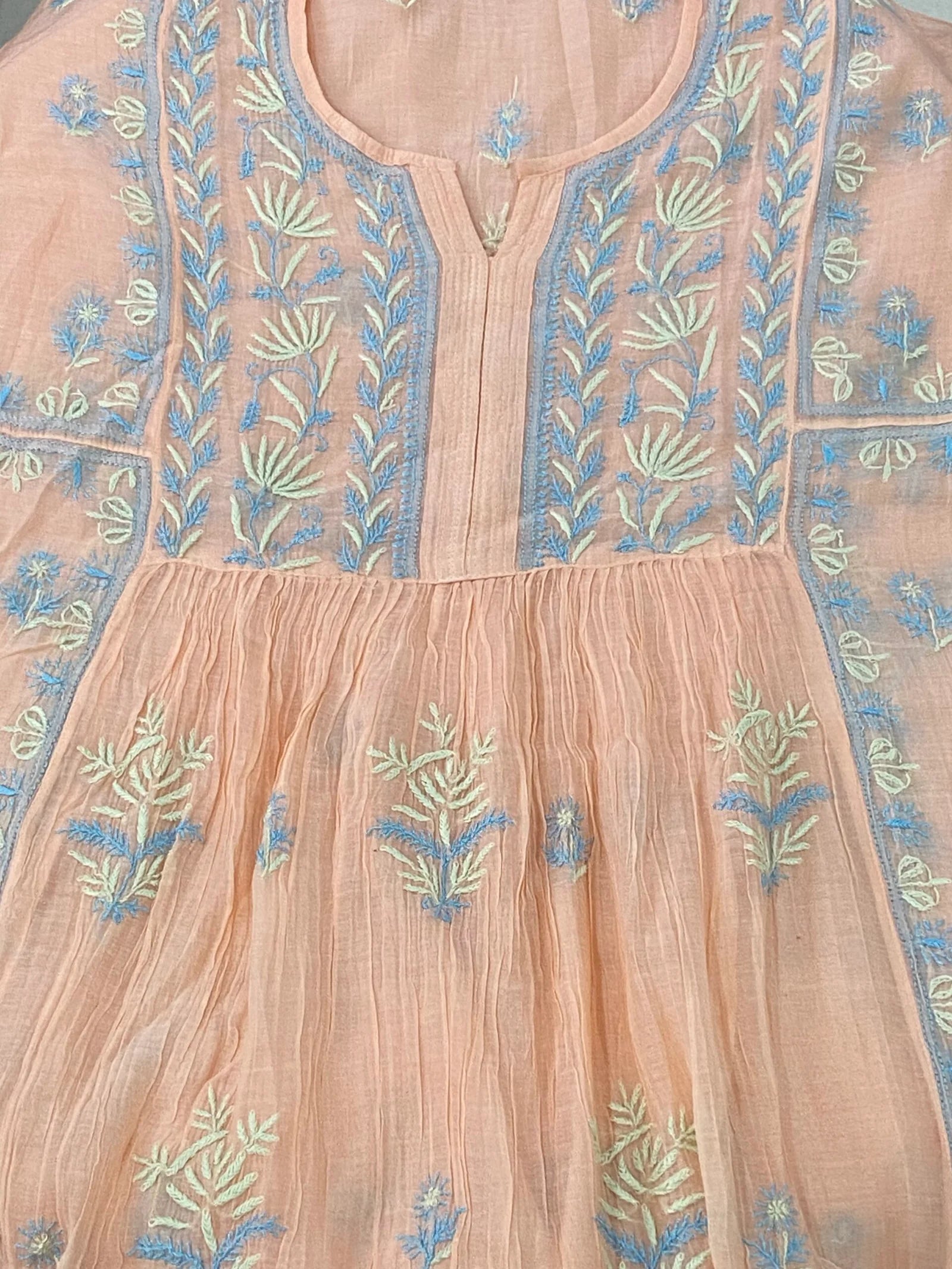 Premium Mulchanderi Chikankari Semi Stitched 2 piece Tunic and Dupatta set – Peach Gharana