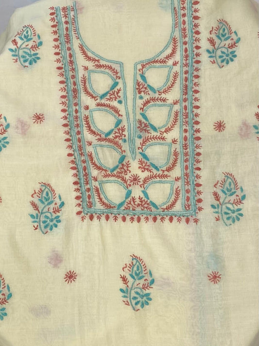 Premium Mul Chanderi 2 piece Chikankari Unstitched 2 piece Kurta and Dupatta set – Pastel Yellow Gharana