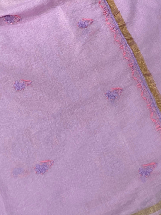 Premium Mul Chanderi 2 piece Chikankari Unstitched Kurta and Dupatta set - Lavender Gharana