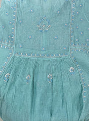 Premium Mul chanderi Chikankari Semi Stitched 2 piece Tunic and Dupatta set – Light Aqua