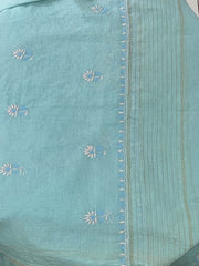 Premium Mul chanderi Chikankari Semi Stitched 2 piece Tunic and Dupatta set – Light Aqua