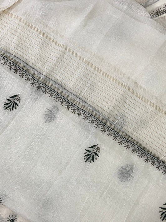 Premium Mulchanderi Chikankari 2 piece Semi Stitched Tunic and Dupatta set - White Gharana