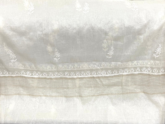 Chanderi Chikankari Dupatta- White Gharana