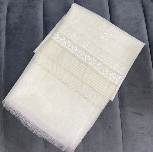 Chanderi Chikankari Dupatta- White Gharana