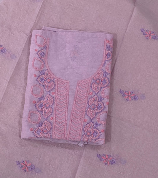 Premium Mul Chanderi 2 piece Chikankari Unstitched Kurta and Dupatta set - Lavender Gharana