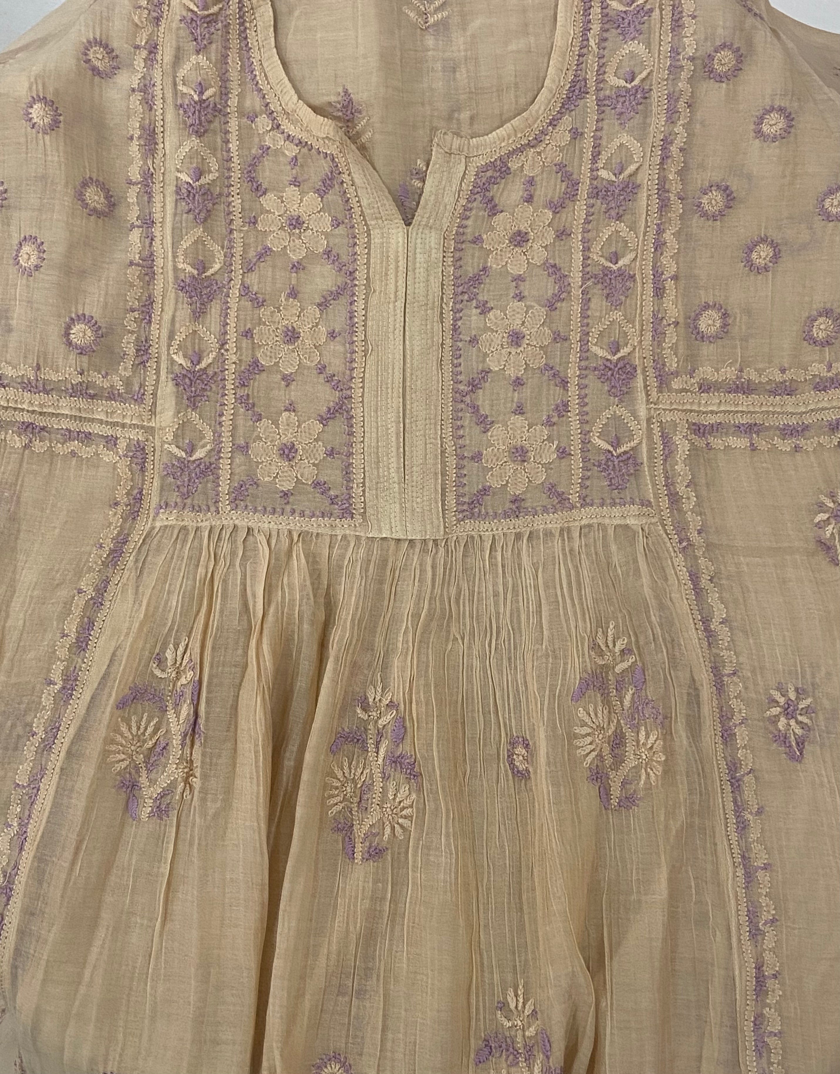 Premium Mulchanderi Chikankari Semi Stitched 2 piece Tunic and Dupatta set – Beige Gharana