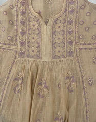 Premium Mulchanderi Chikankari Semi Stitched 2 piece Tunic and Dupatta set – Beige Gharana