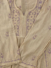 Premium Mulchanderi Chikankari Semi Stitched 2 piece Tunic and Dupatta set – Beige Gharana