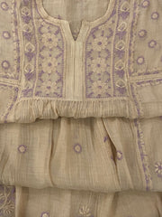 Premium Mulchanderi Chikankari Semi Stitched 2 piece Tunic and Dupatta set – Beige Gharana
