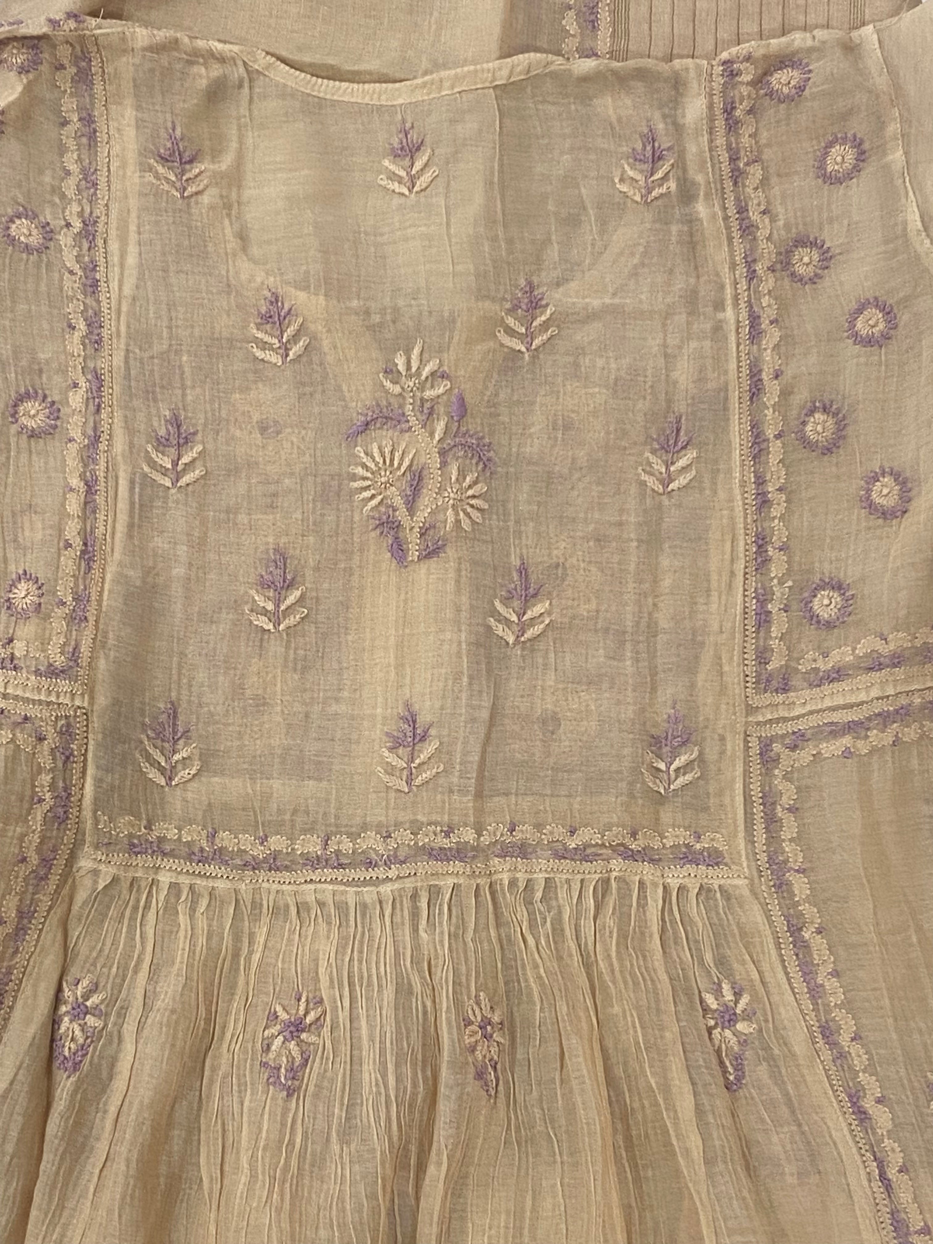 Premium Mulchanderi Chikankari Semi Stitched 2 piece Tunic and Dupatta set – Beige Gharana